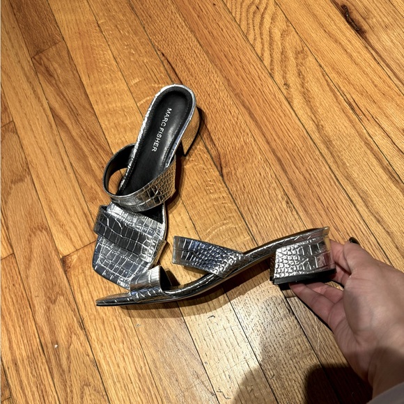 Alligator Crocodile Animal Print Slip Embossed shiny wide Strap Chunky block hel - Picture 1 of 9